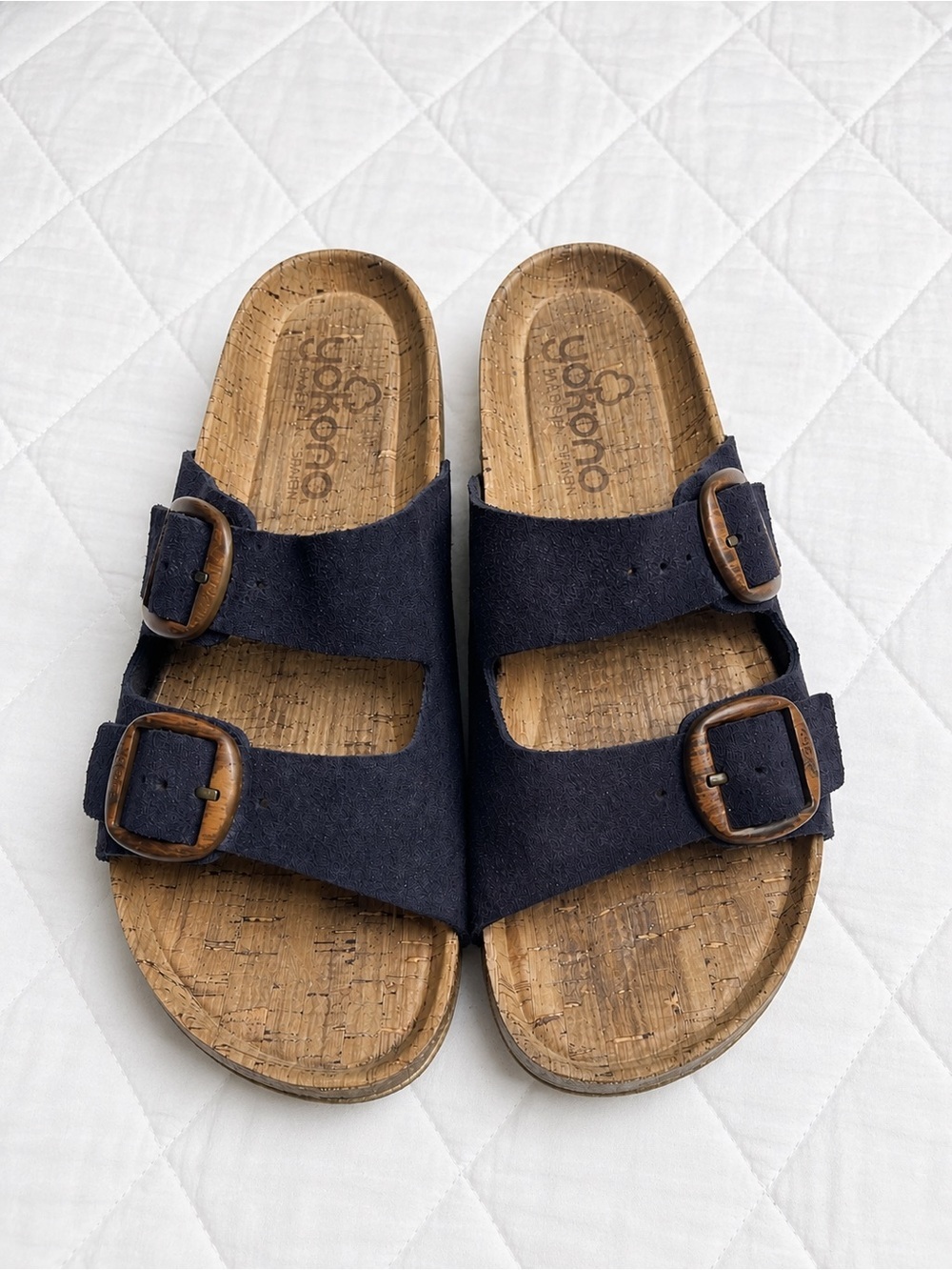 Suede Double-Buckle Sandals in Royal Navy Yokono Suede Leather Double Strap​